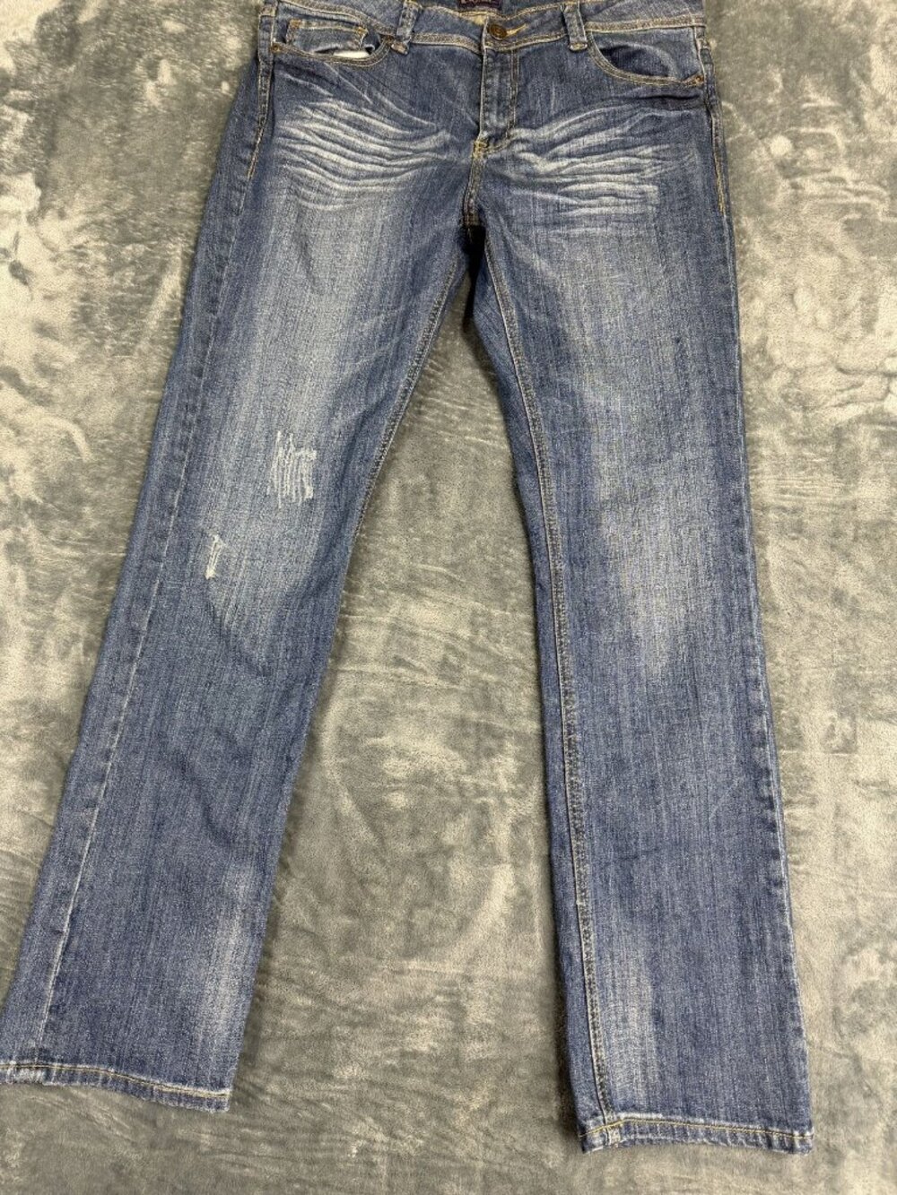 VGS Womens Blue Distressed Straight Leg Jeans Size 14